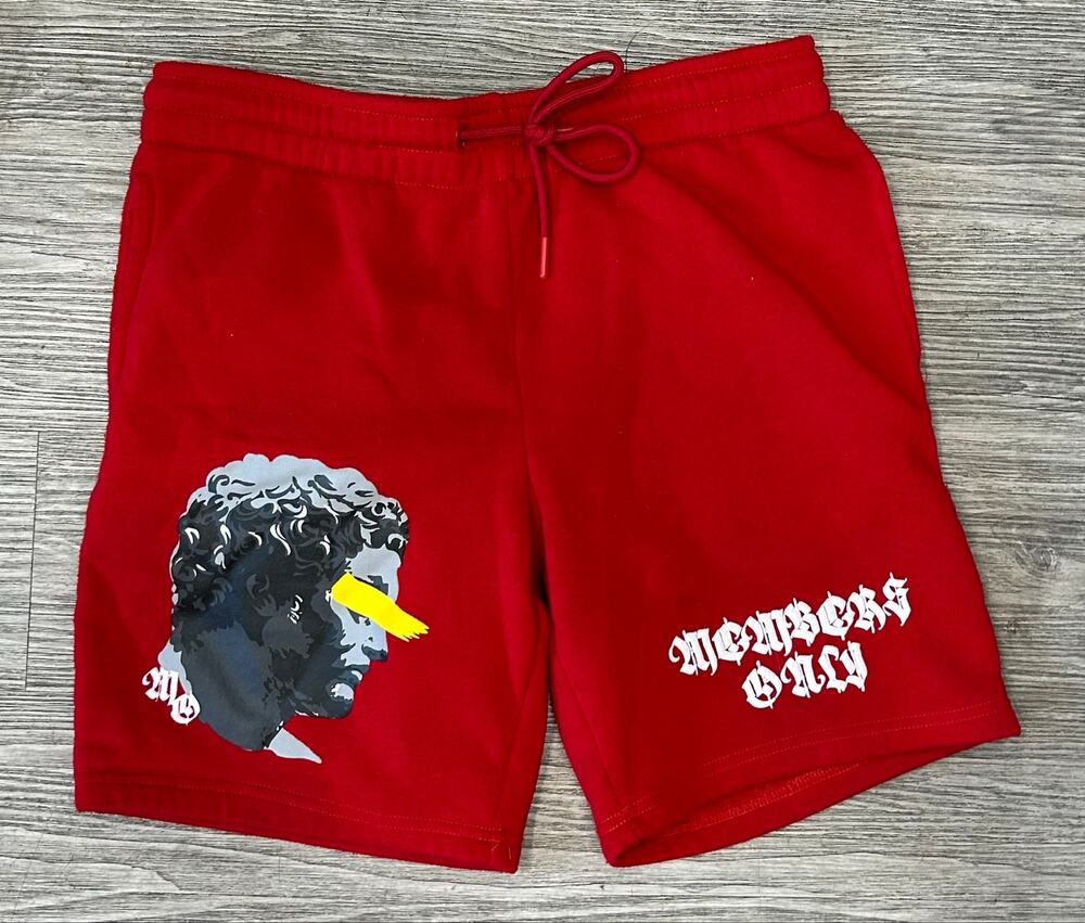 Members Only Red Fleece Sweat Shorts Mens Medium Greek Statue Gothic Drawstring